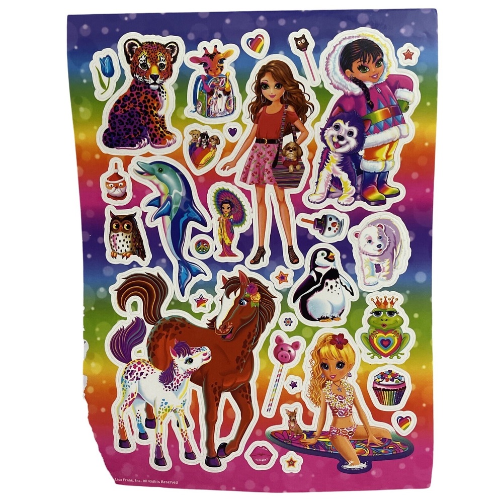 Vtg Lisa Frank Rainbow Cheetah Frog Horse Dolphin Owl Husky Surf Penguin Sticker